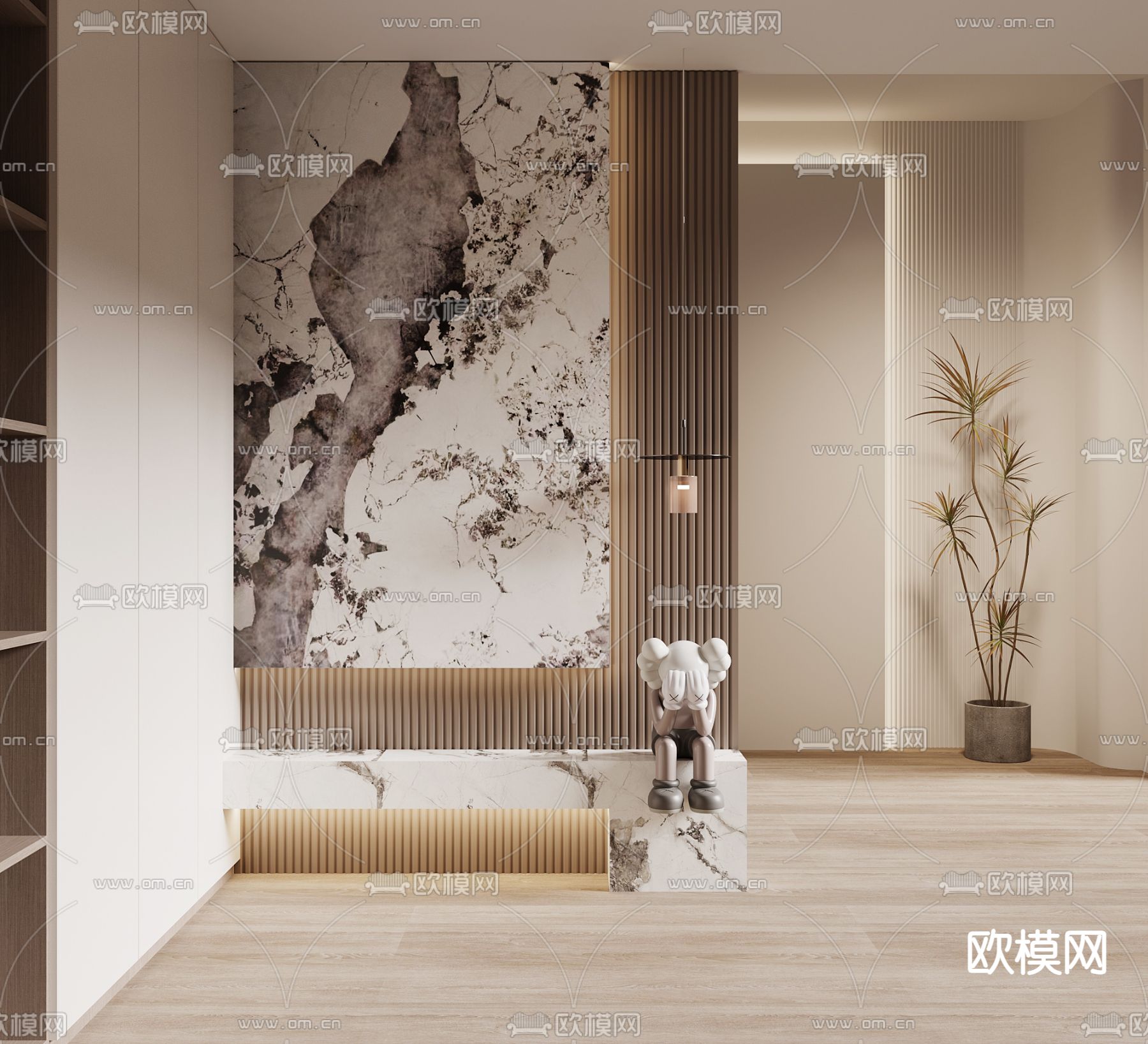 现代玄关背景墙隔断su模型下载（渲染图1）