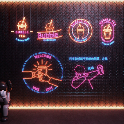  广告牌灯 霓虹灯su模型 