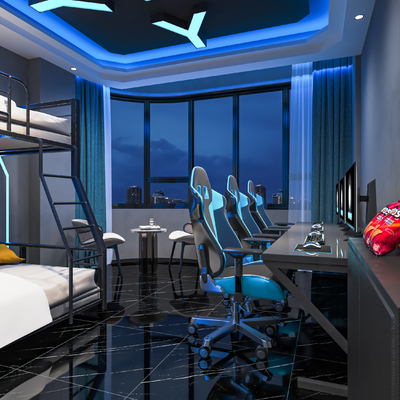  现代电竞酒店客房su模型 