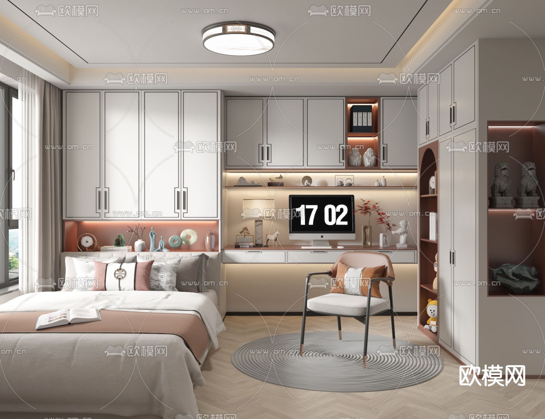 新中式榻榻米卧室 客房3d模型下载