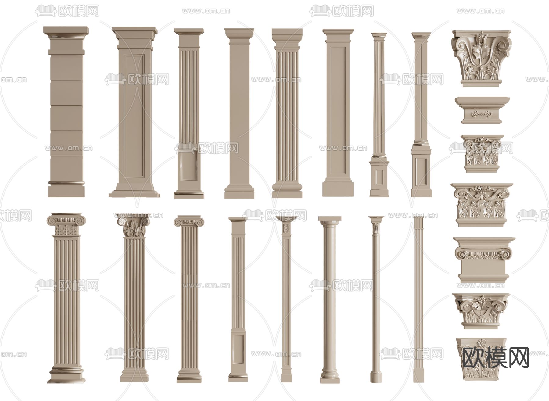 欧式罗马柱 雕花柱头3d模型下载