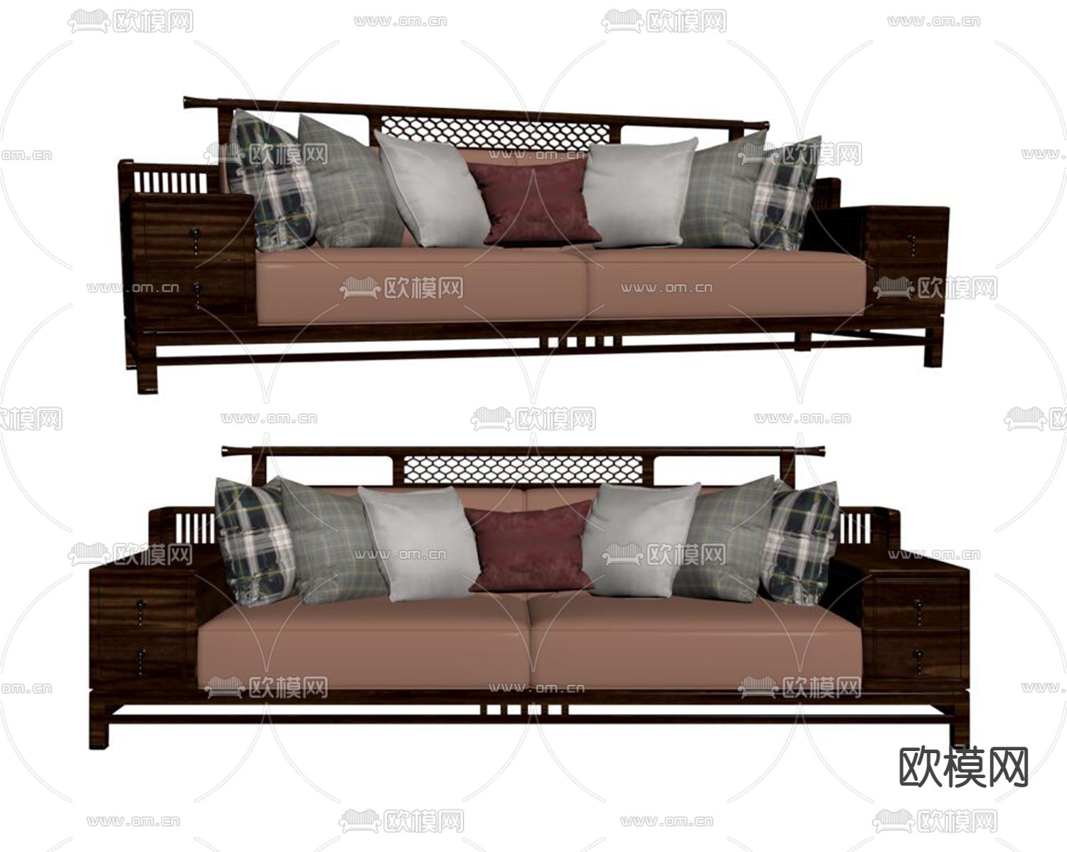 新中式双人沙发su模型下载（渲染图2）