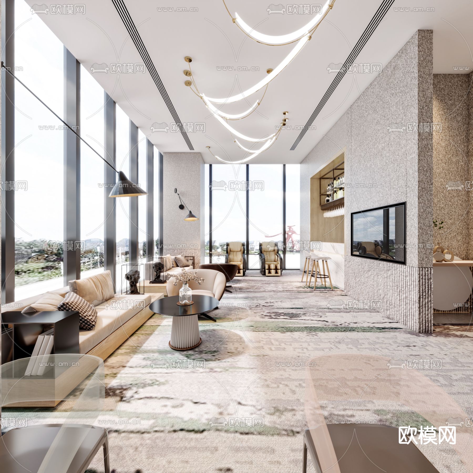 现代休息区 休闲区3d模型下载（渲染图2）