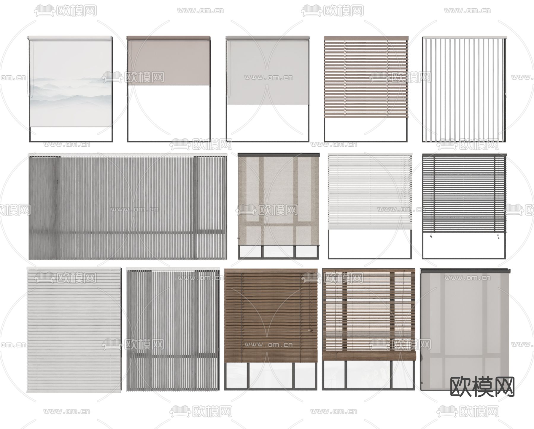 现代窗帘 卷帘 拉帘 百叶帘su模型下载_ID13025246_sketchup模型下载-欧模网