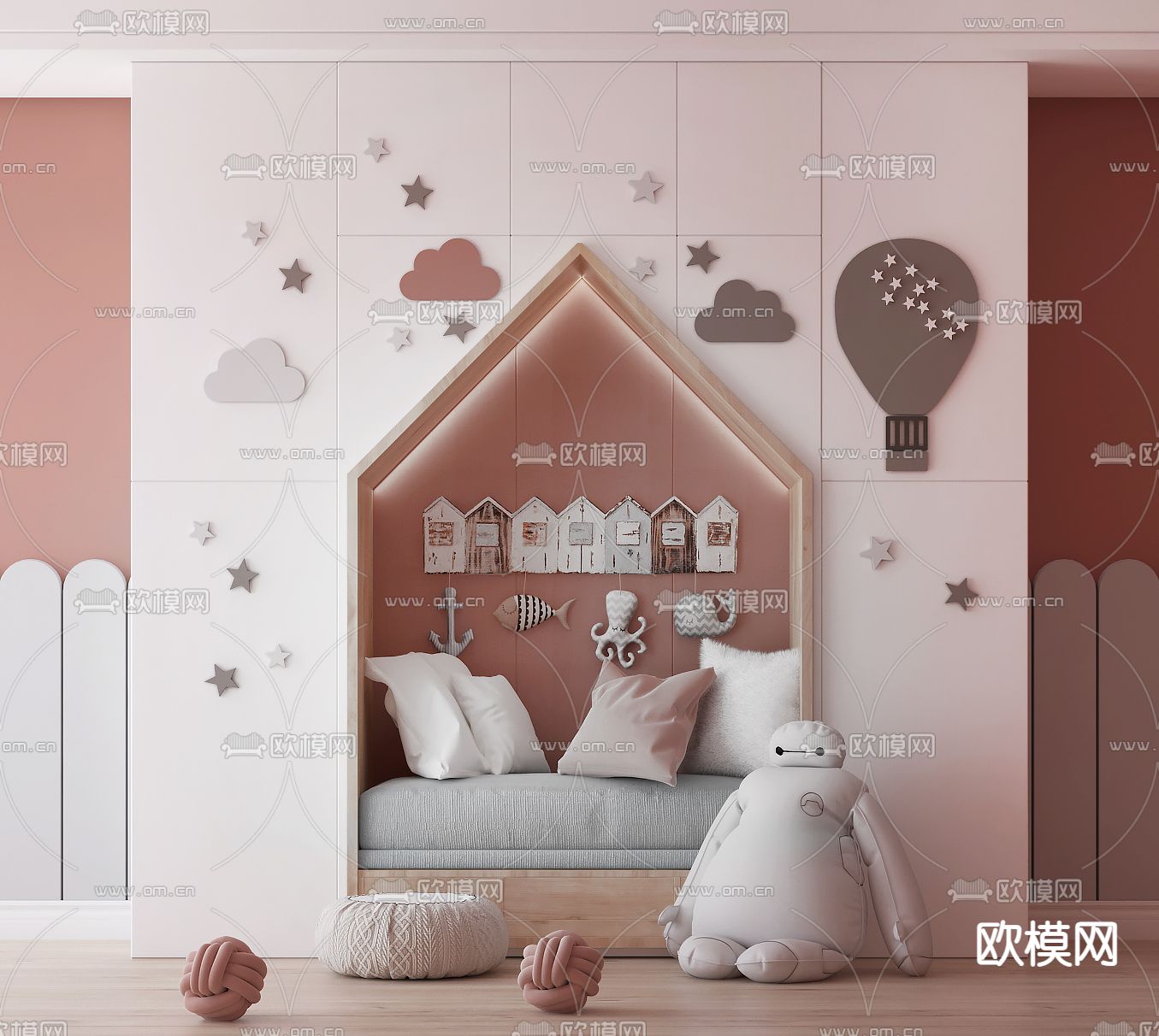 北欧风儿童衣柜 衣橱3d模型下载（渲染图4）