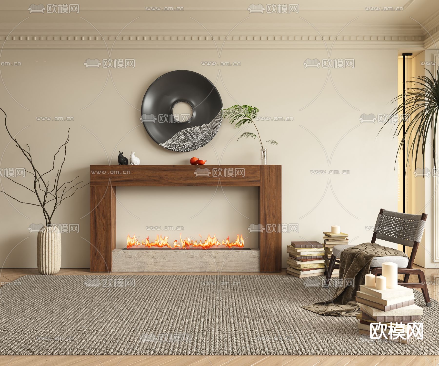 侘寂风壁炉su模型下载（渲染图1）
