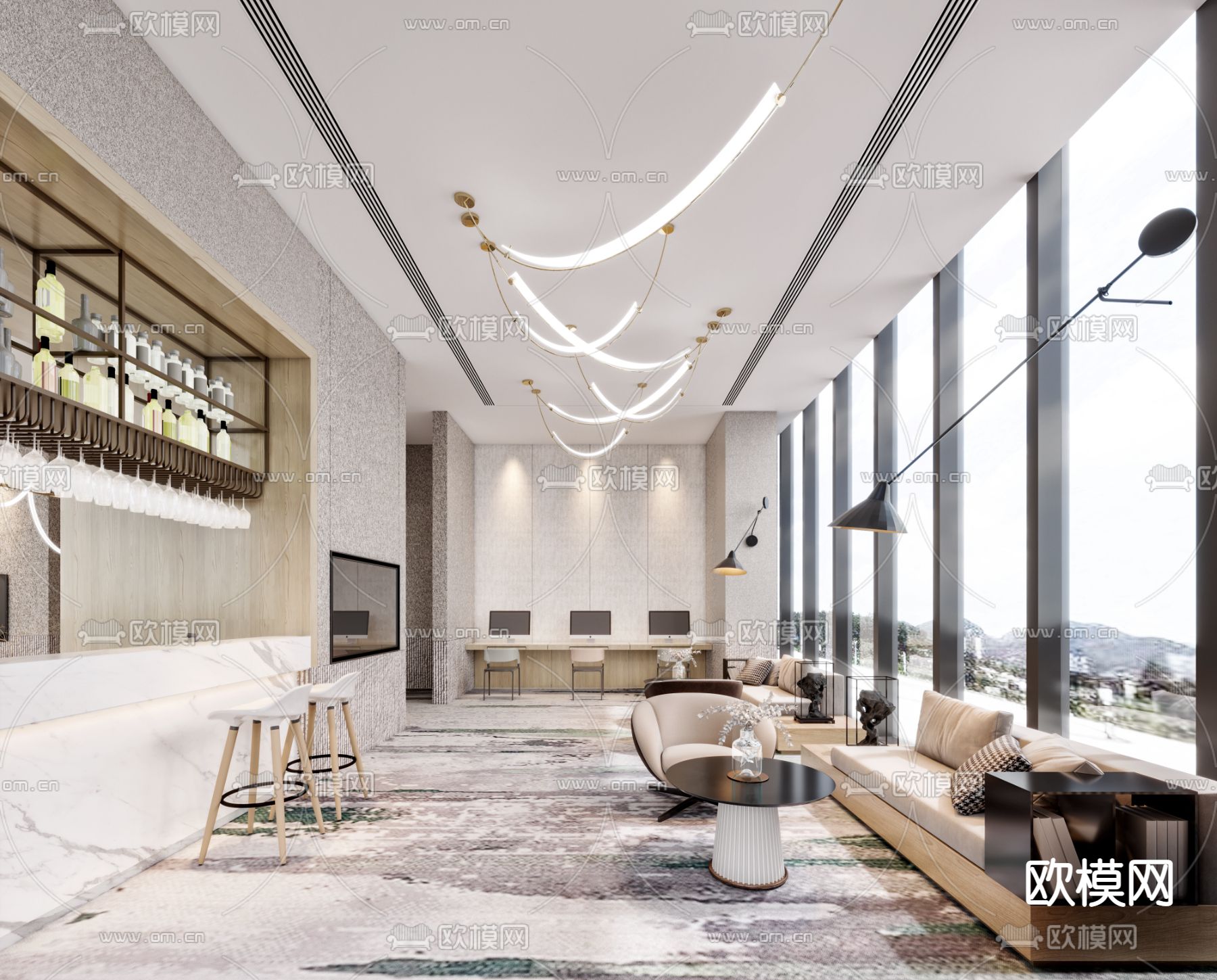 现代休息区 休闲区3d模型下载（渲染图1）