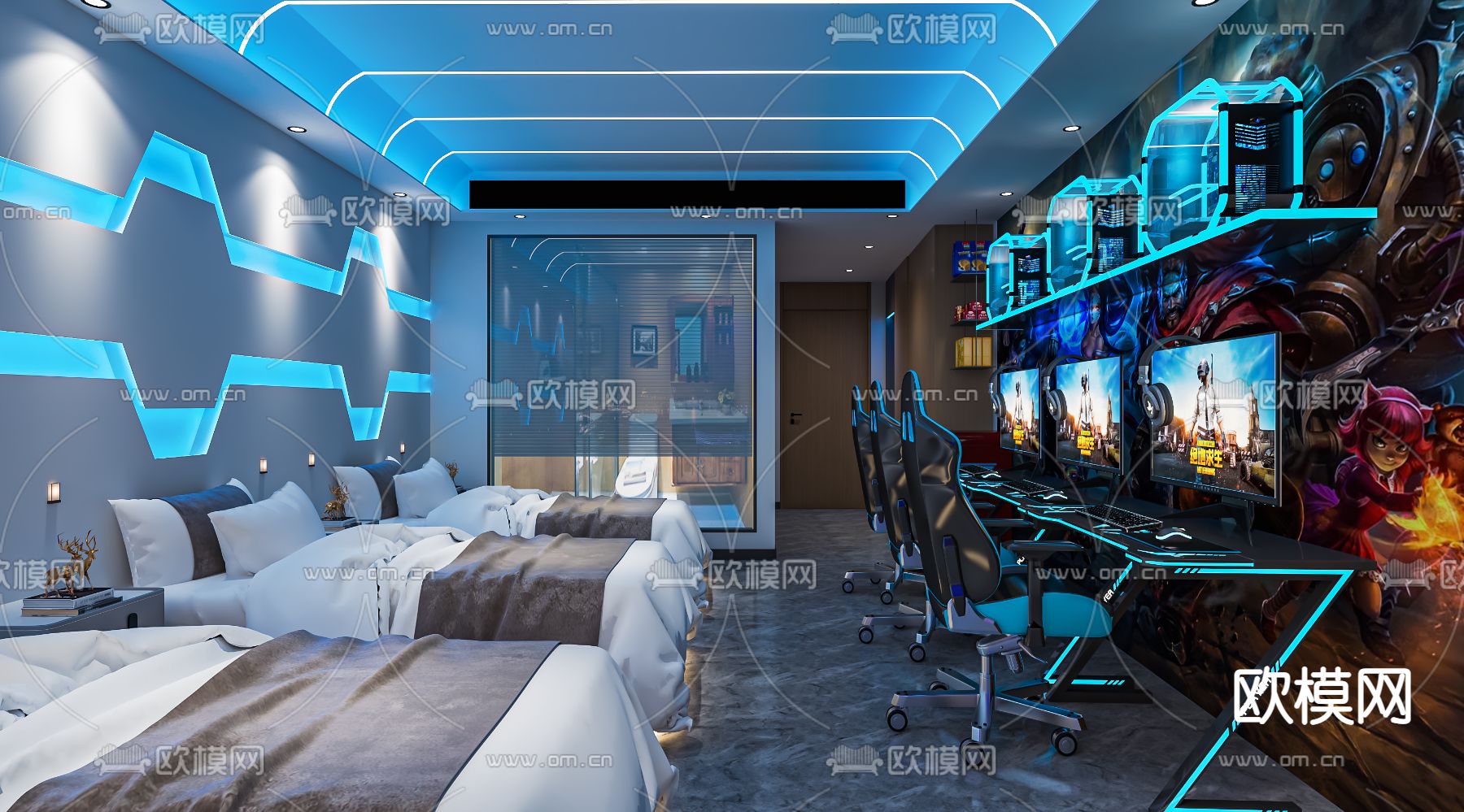现代电竞酒店客房su模型