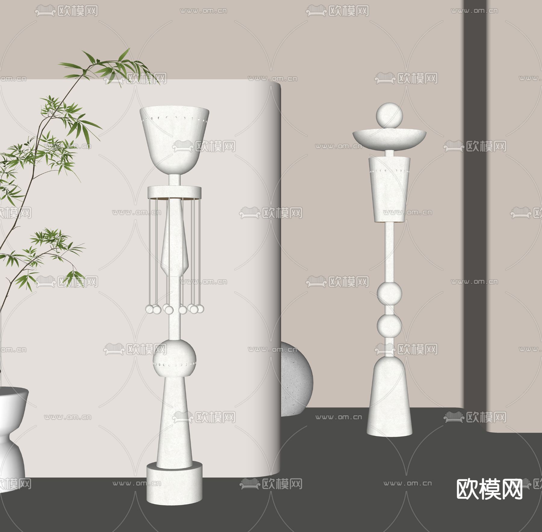 现代落地灯su模型下载（渲染图2）