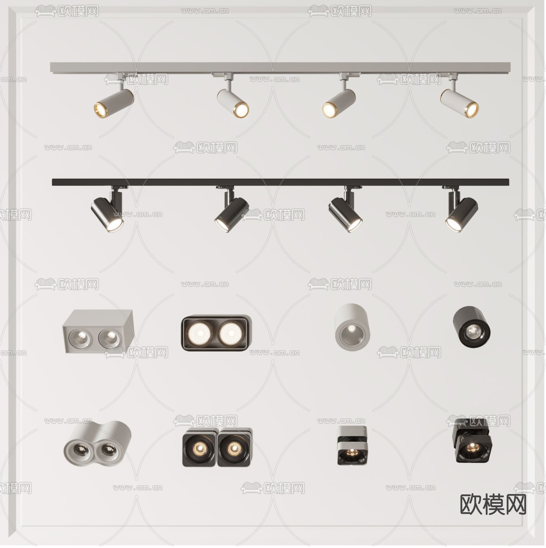 轨道灯 筒灯 射灯su模型下载