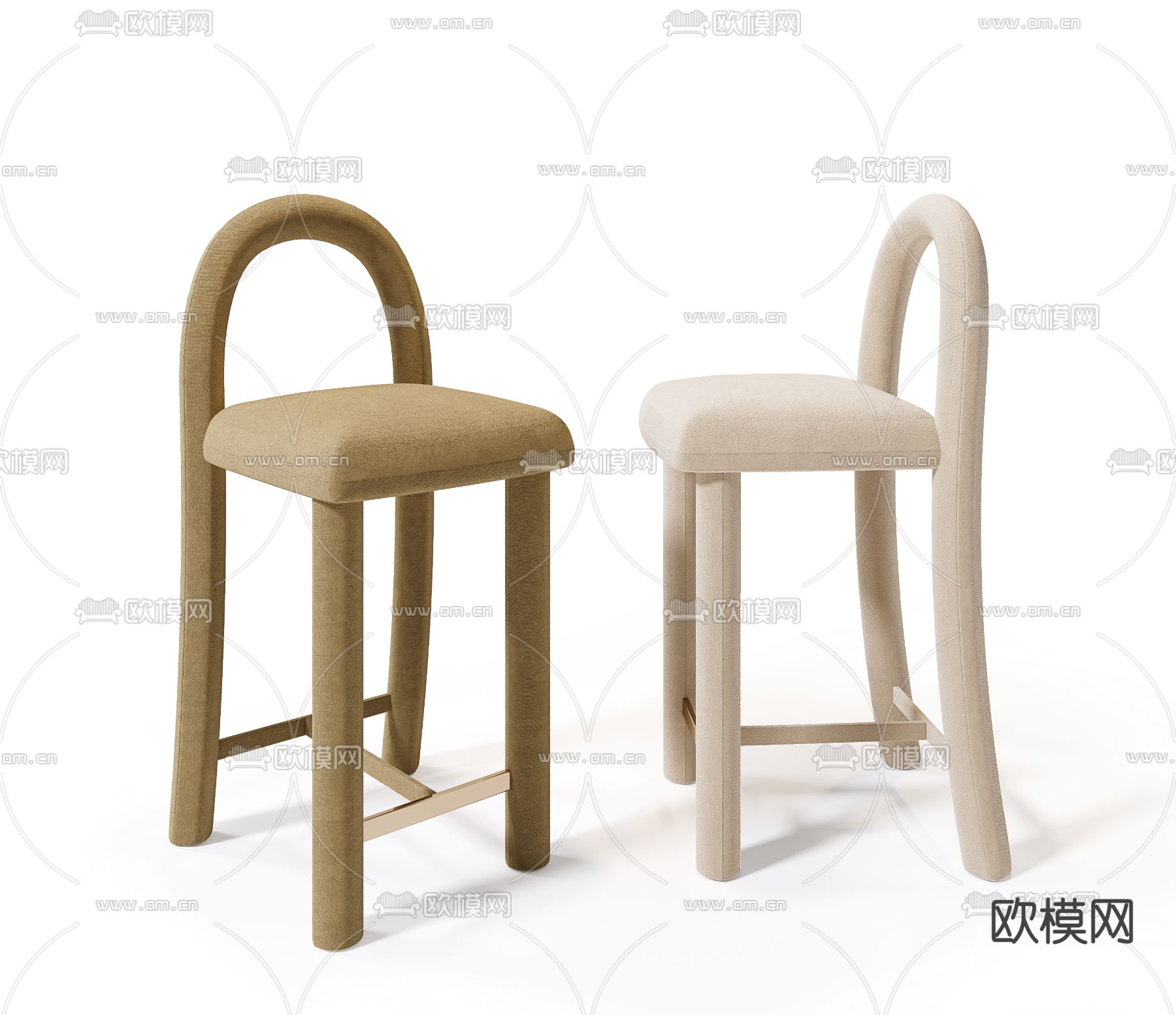 奶油风吧椅su模型下载（渲染图1）