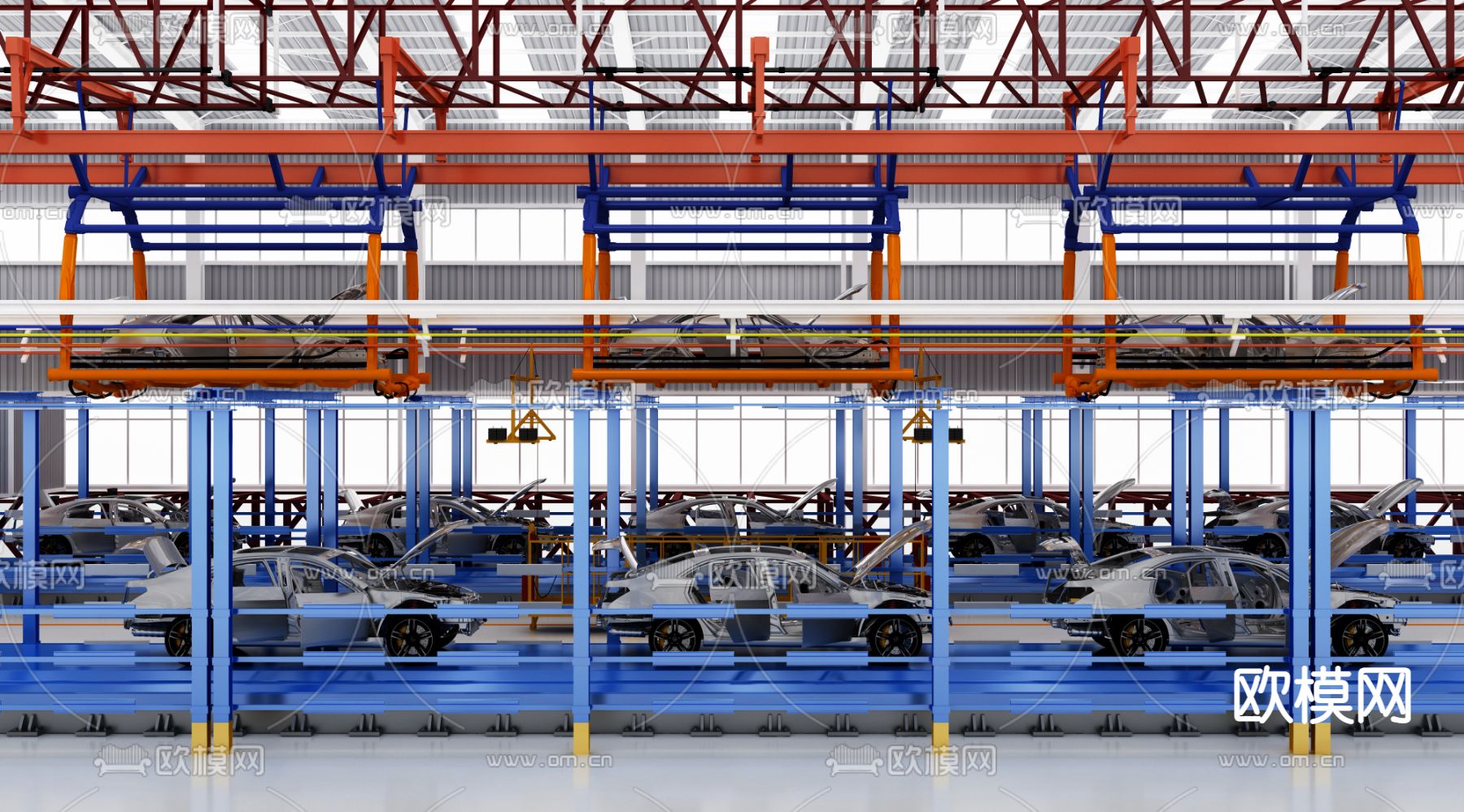 汽车流水线 工厂车间3d模型下载