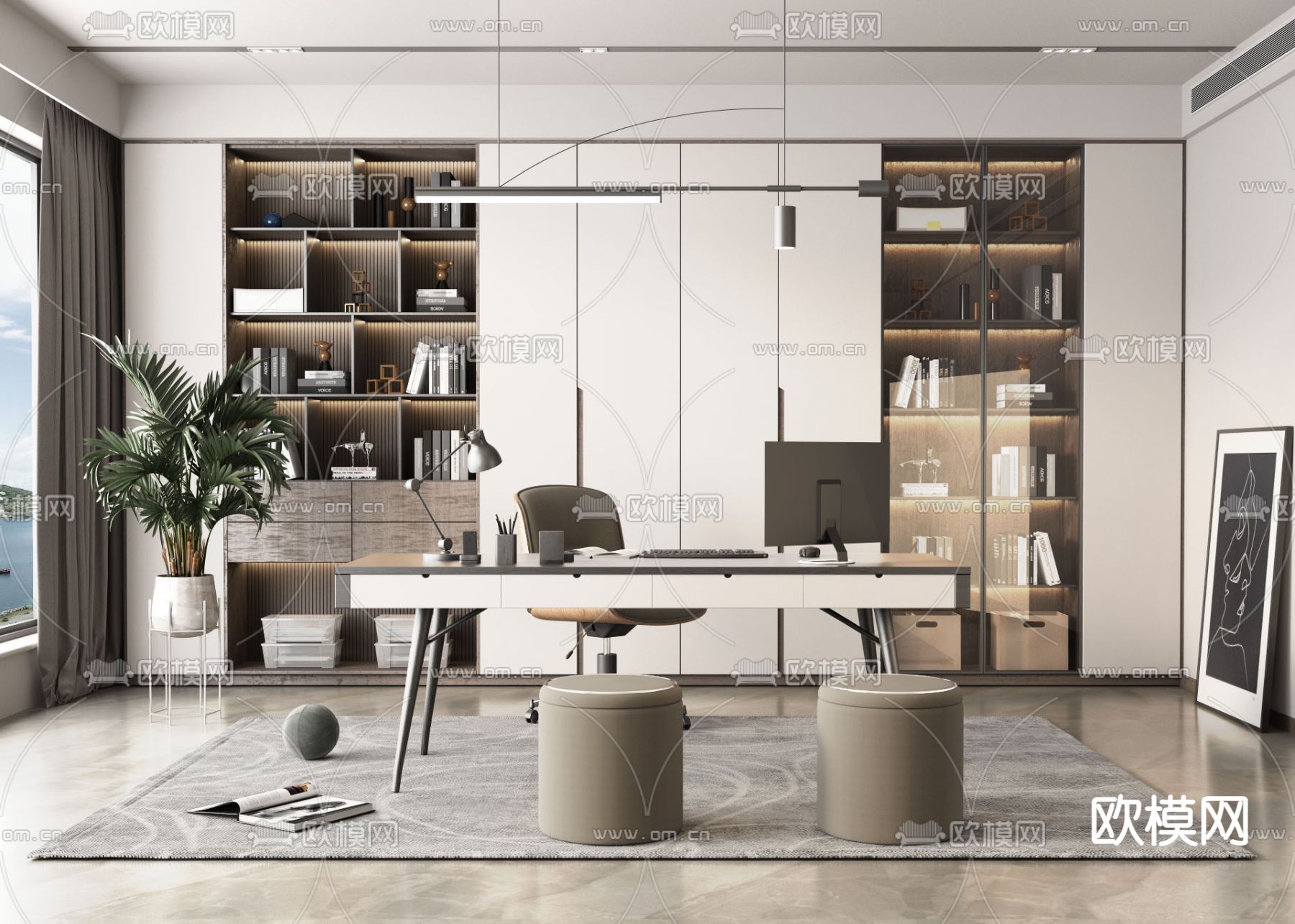 现代书房3d模型下载