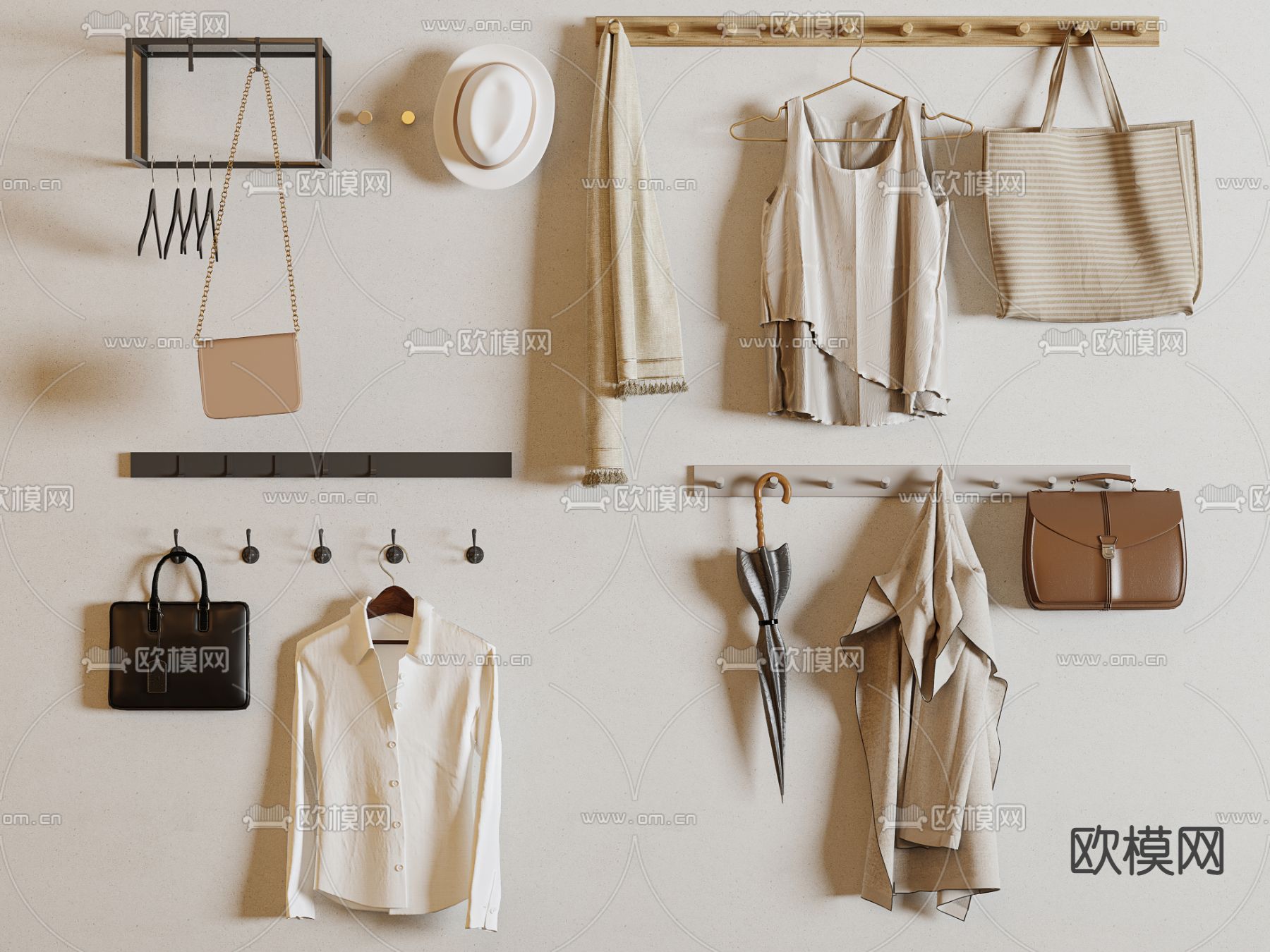 现代挂衣钩 衣服 包包 帽子su模型下载（渲染图1）