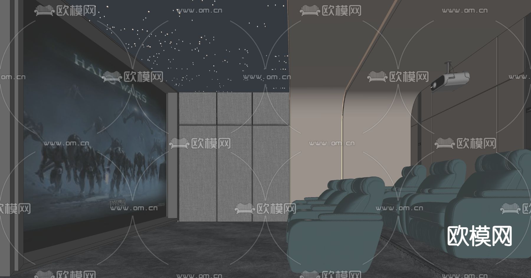 现代视听室影音室su模型下载（渲染图2）