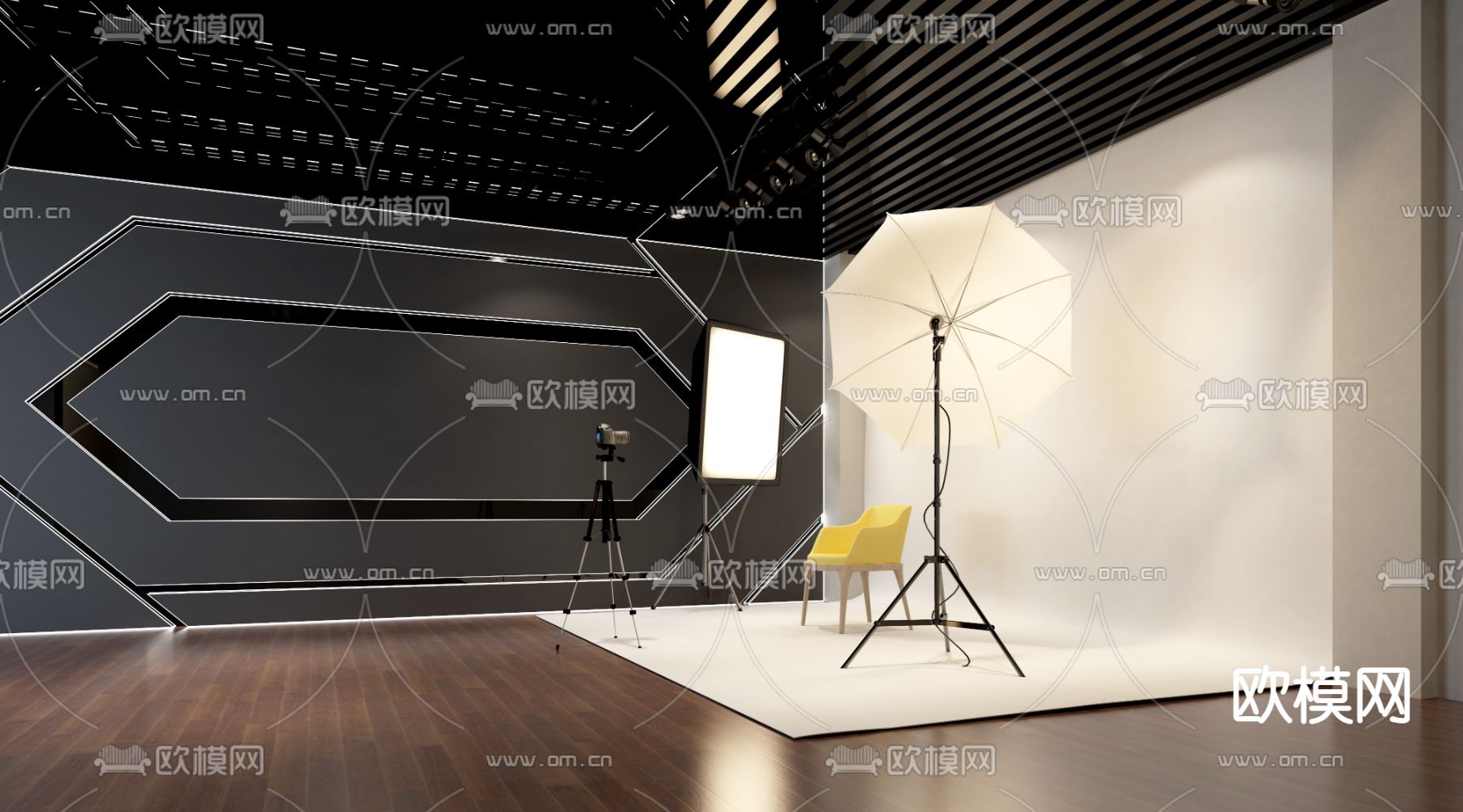 现代摄影棚3d模型下载