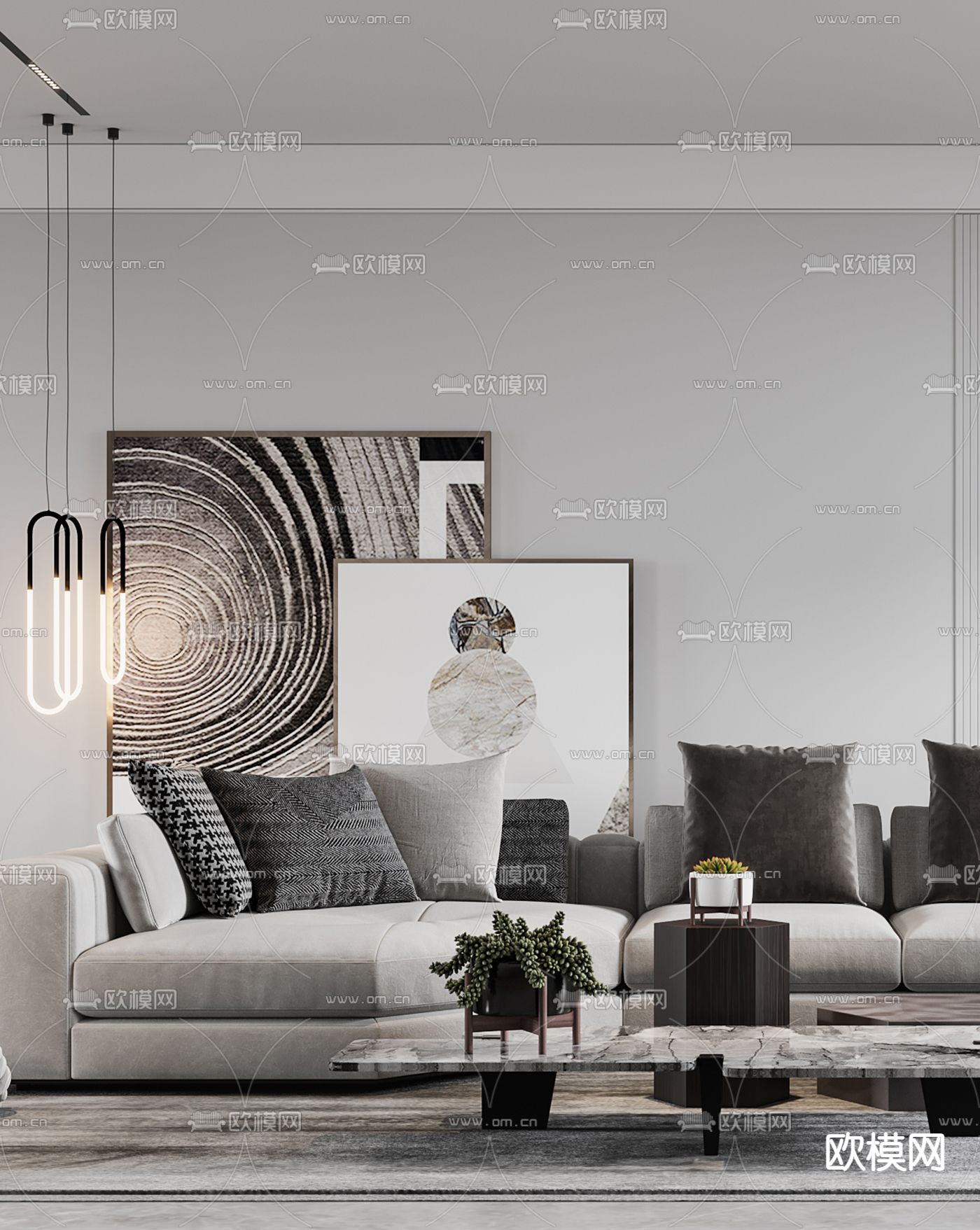 现代客餐厅3d模型下载（渲染图2）