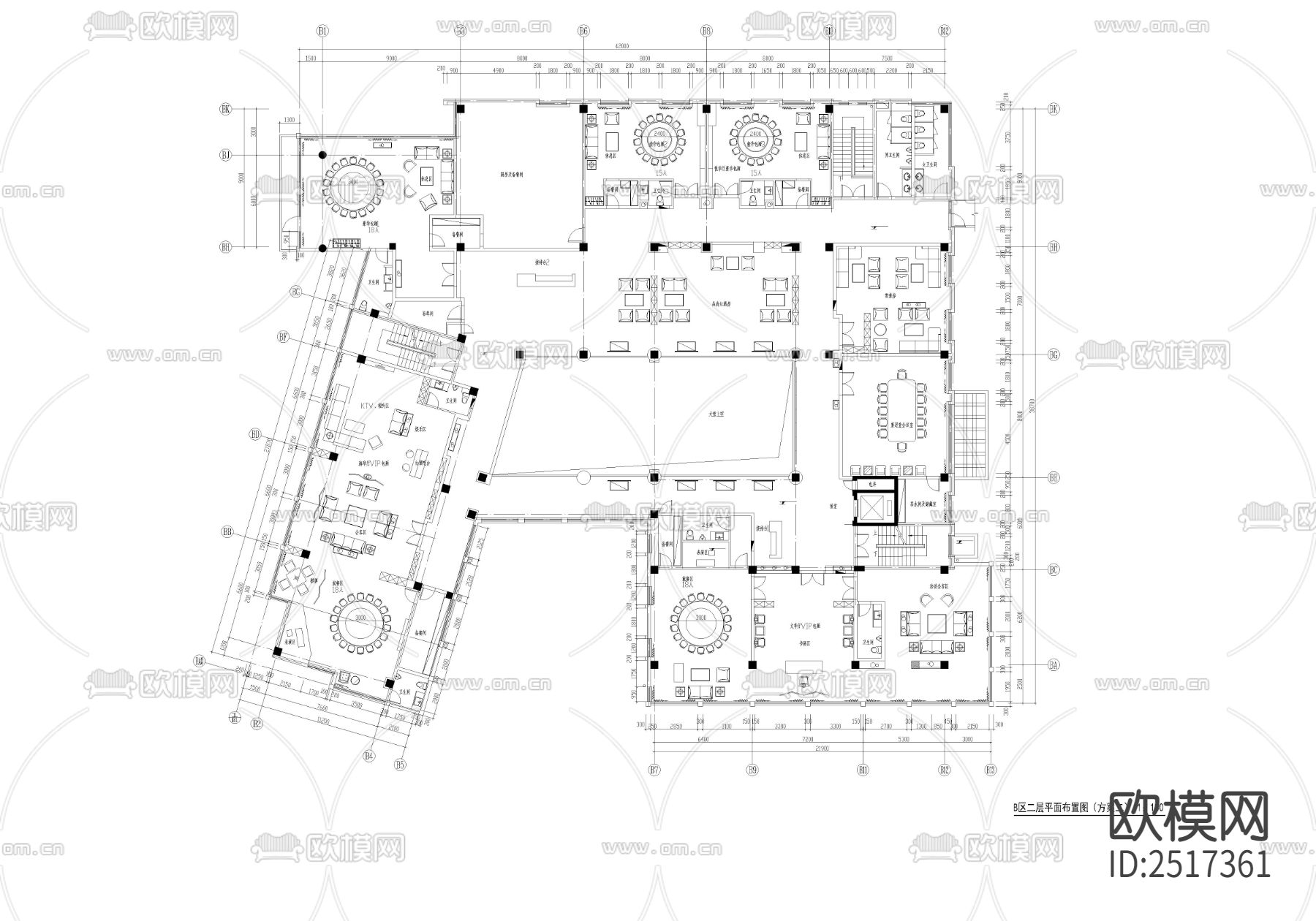 名家会所平面布置图cad施工图下载（渲染图2）