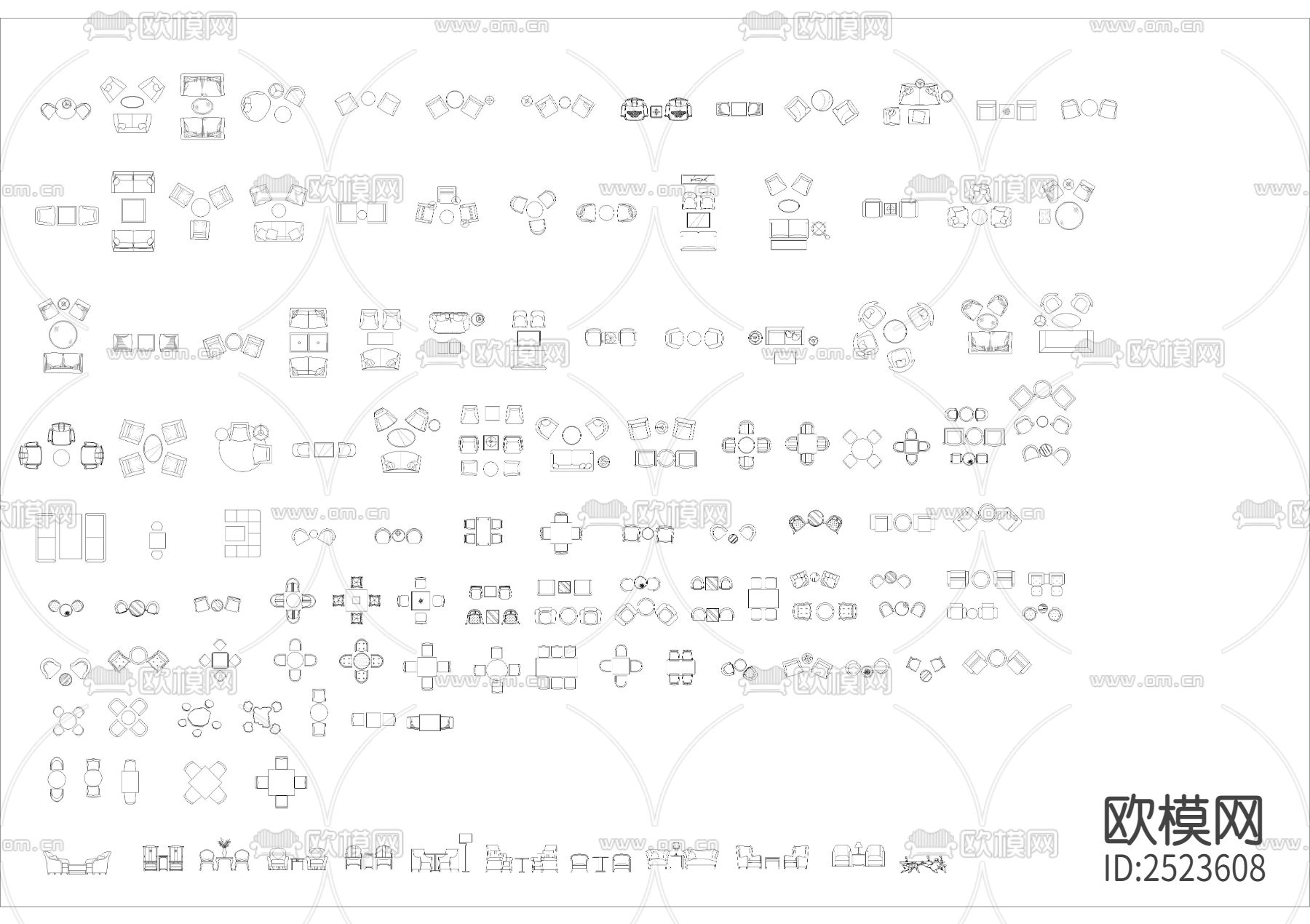办公桌椅平立面图库下载