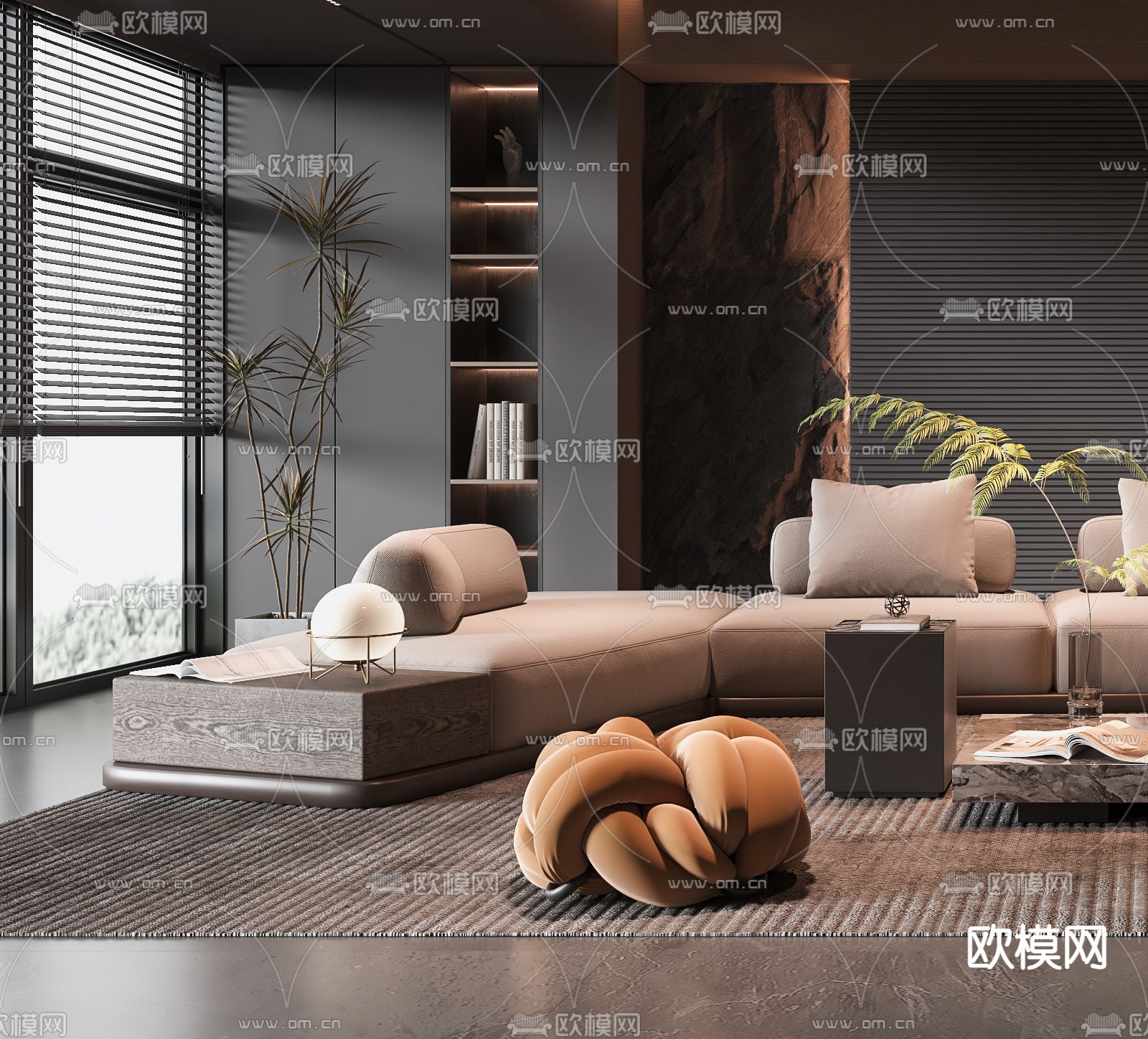 暗黑风客厅3d模型下载（渲染图3）