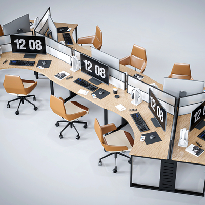  屏风办公卡座 工位su模型 