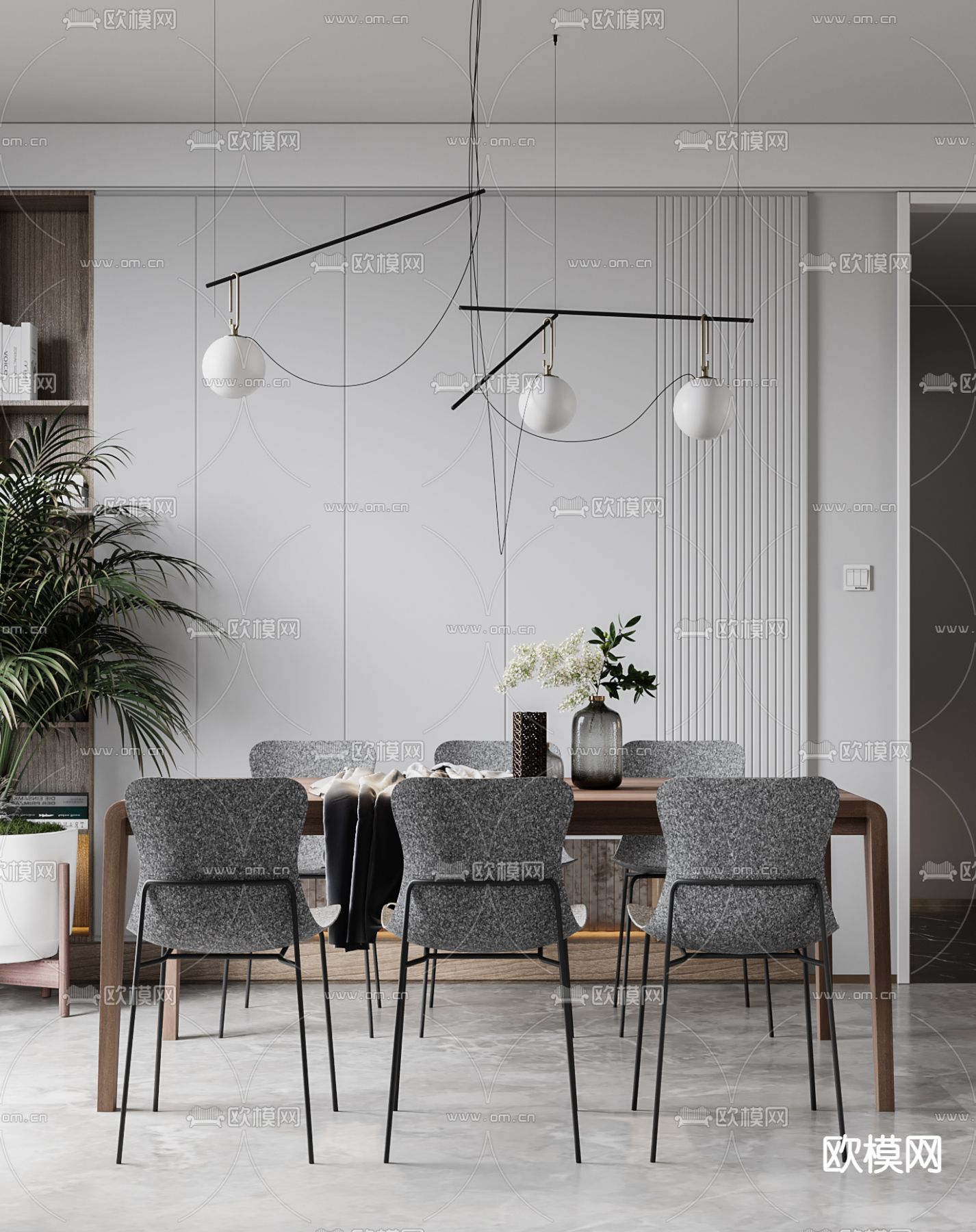 现代客餐厅3d模型下载（渲染图3）