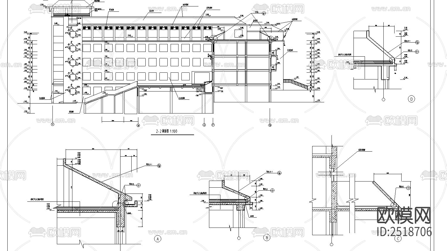 某教学楼建筑CAD施工图下载（渲染图4）