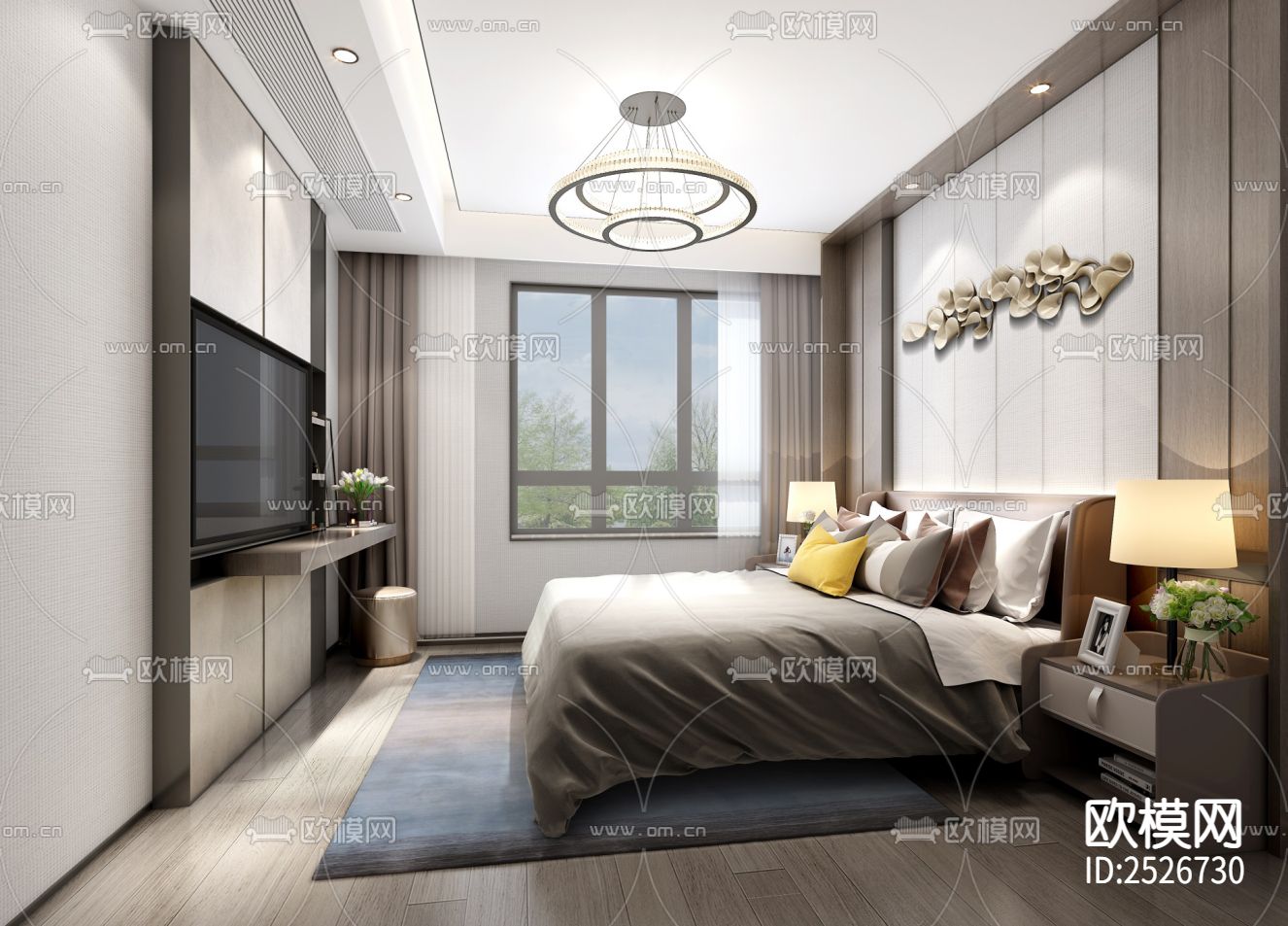 现代家装大平层CAD施工图下载（渲染图4）