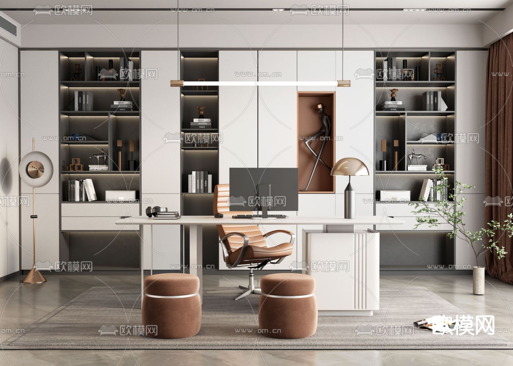 现代书房3d模型下载