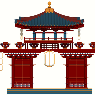  新中式古建牌坊 国潮牌楼 门楼su模型 