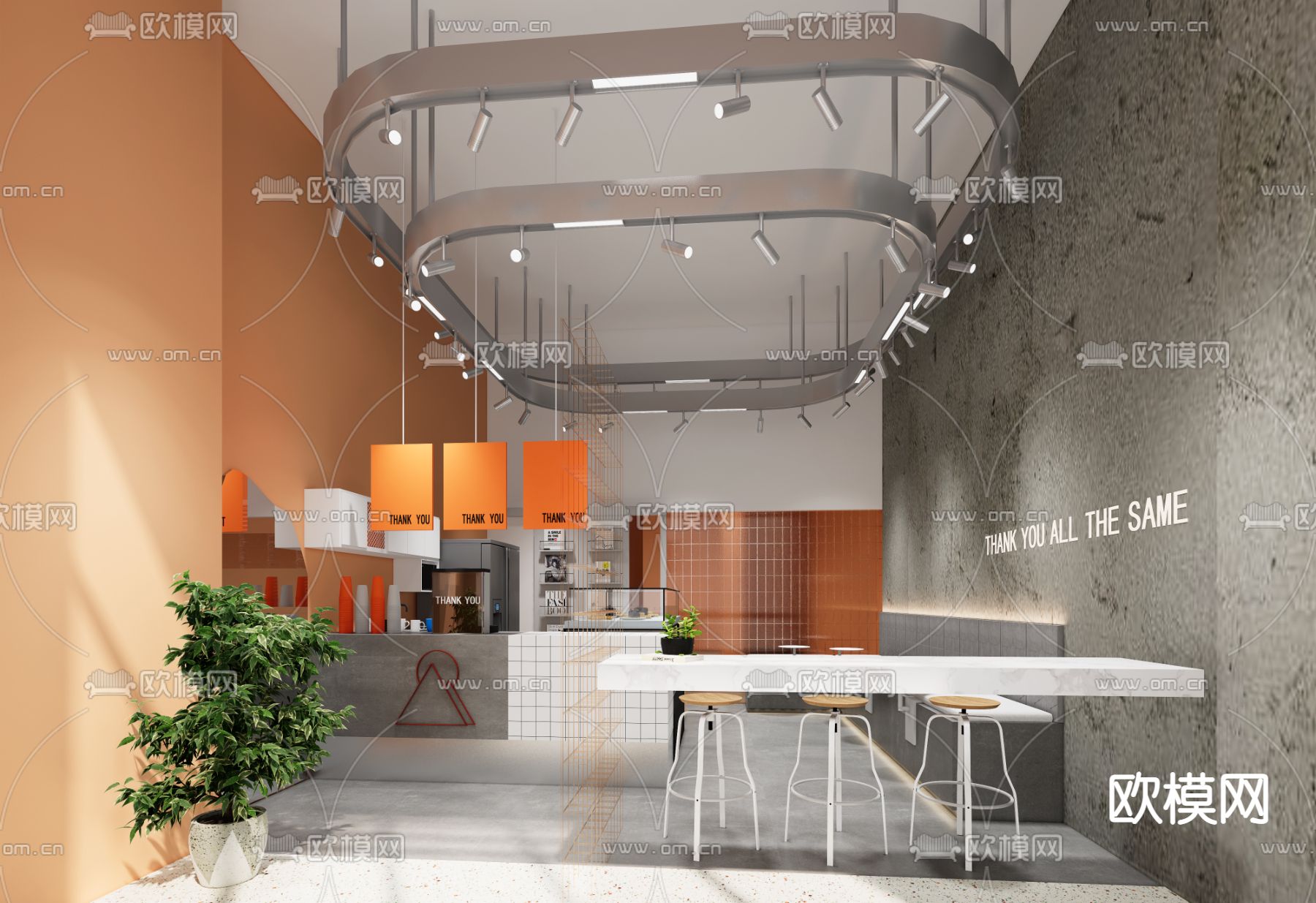 现代奶茶店su模型下载（渲染图1）