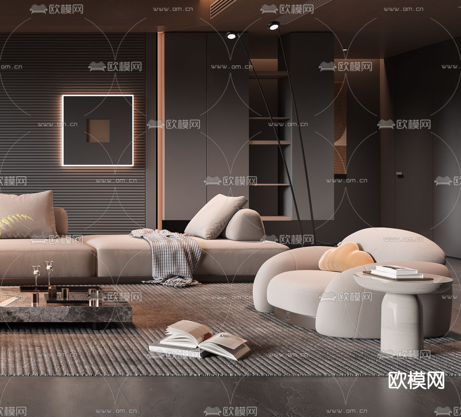 暗黑风客厅3d模型下载（渲染图4）