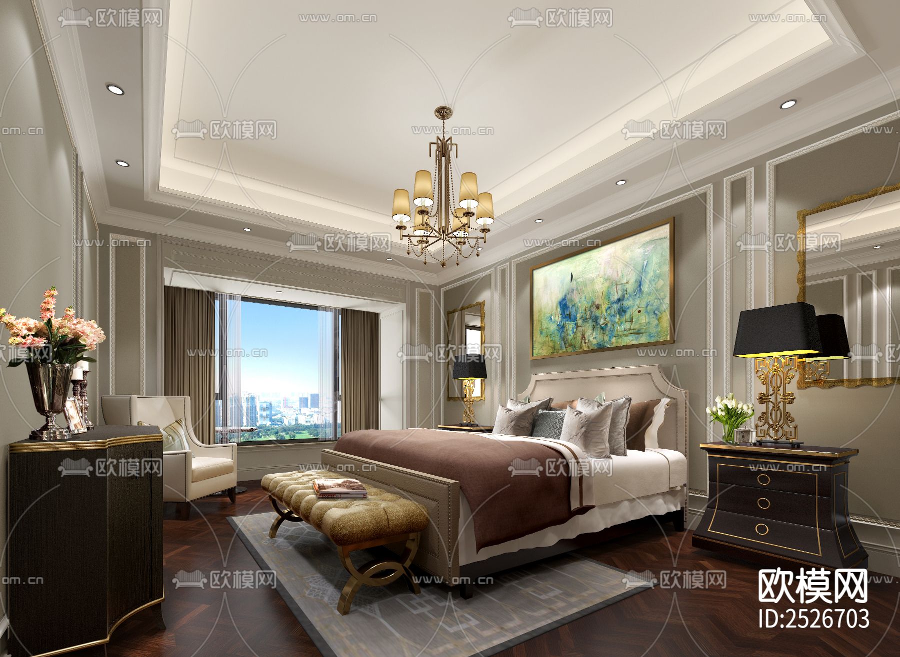 美式家装大平层CAD施工图下载（渲染图2）