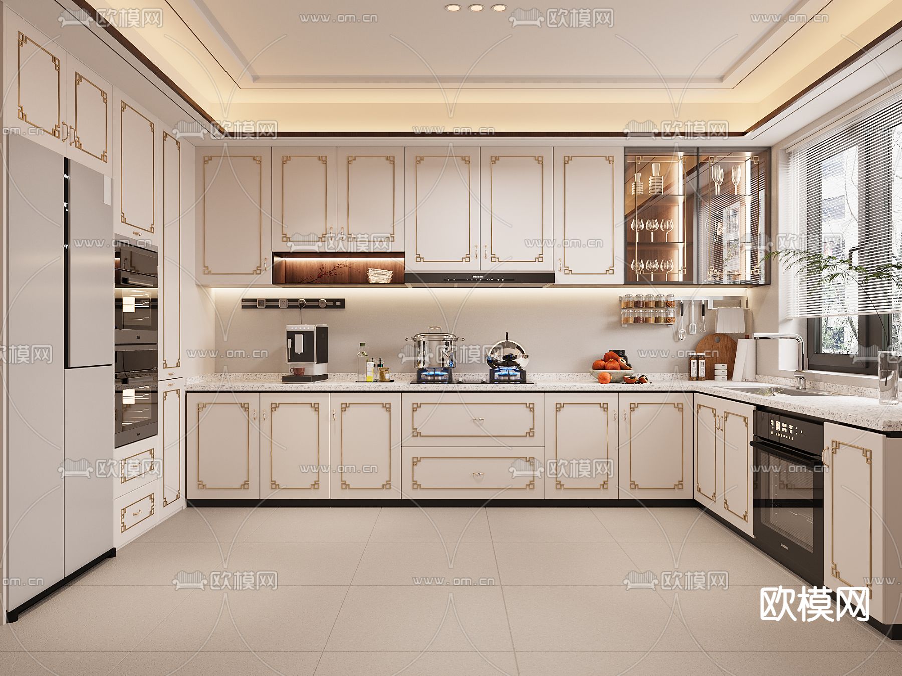 新中式厨房 橱柜3d模型