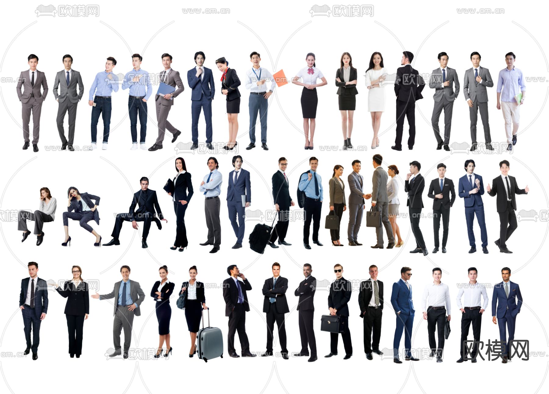 现代商务休闲人物 办公人物2d组件su模型下载（渲染图2）