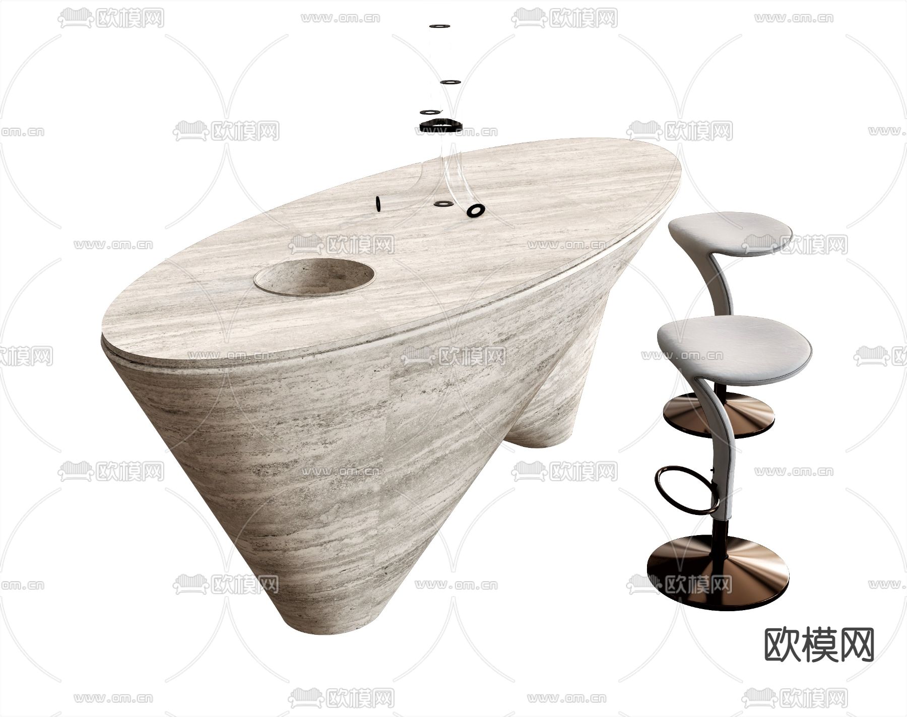 后现代 异形吧台su模型下载（渲染图1）