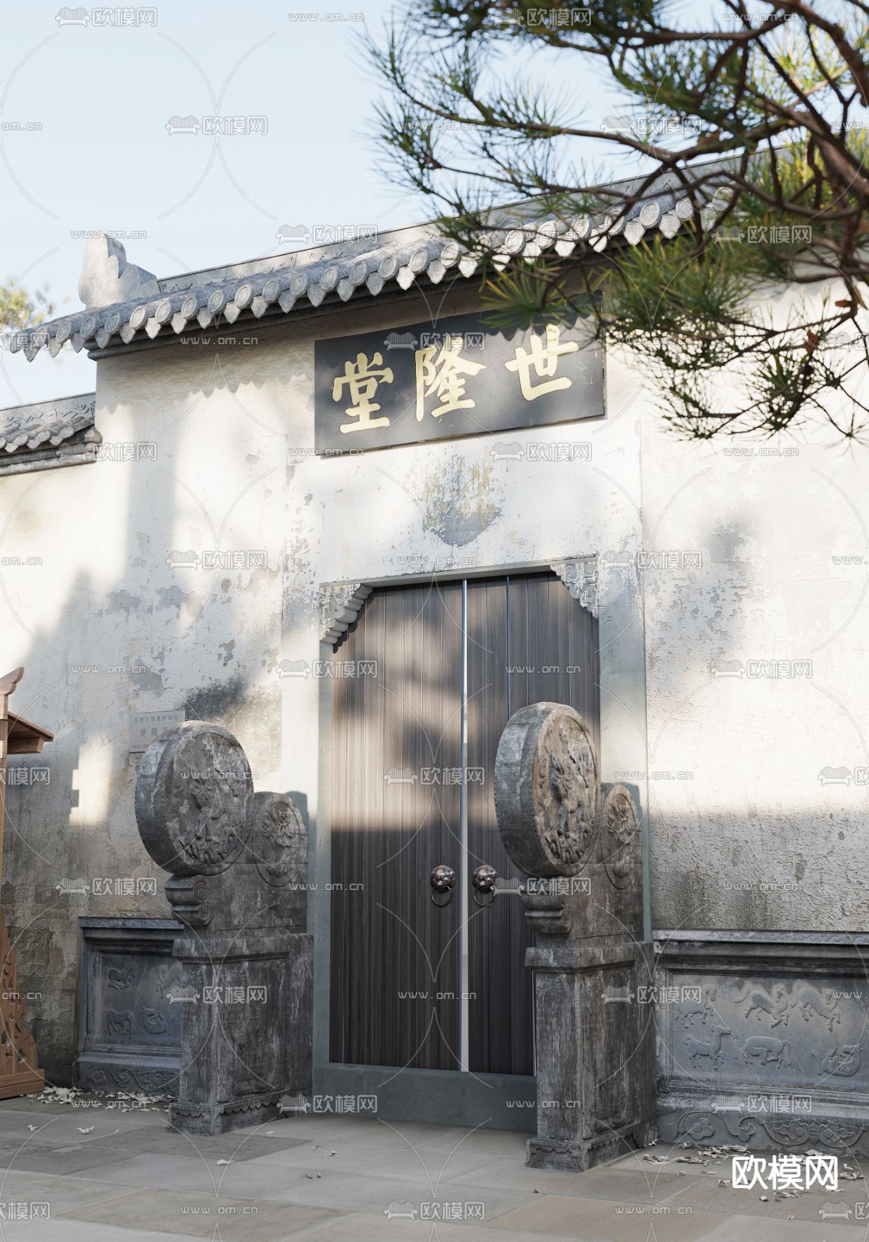 新中式门头 门面3d模型下载（渲染图4）