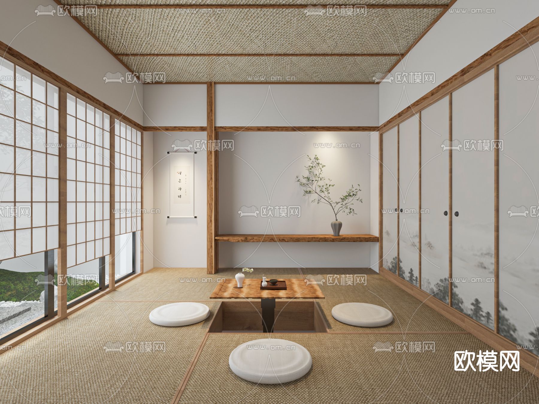 日式榻榻米茶室3d模型下载