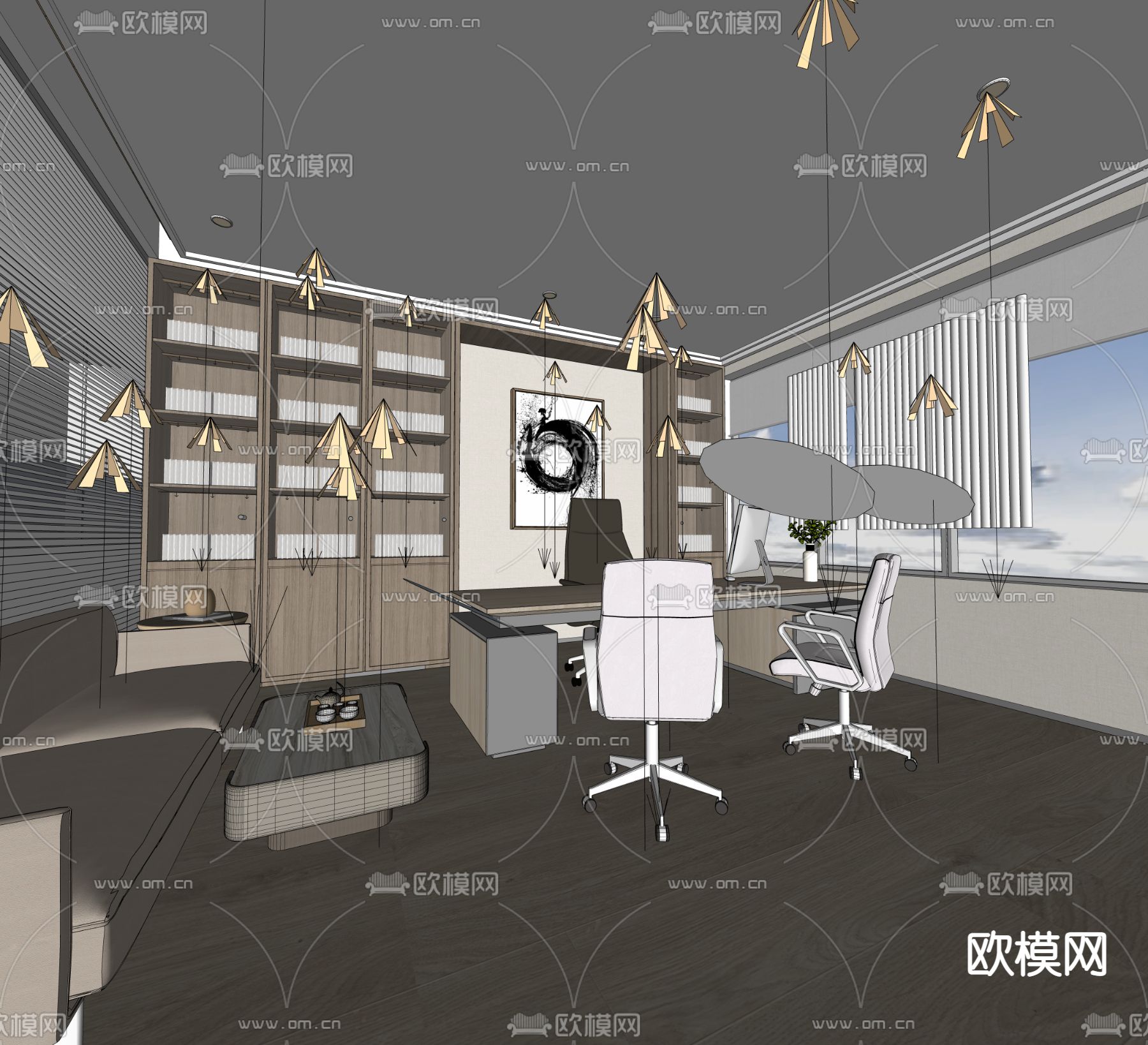 总经理室 董事长室su模型下载（渲染图2）