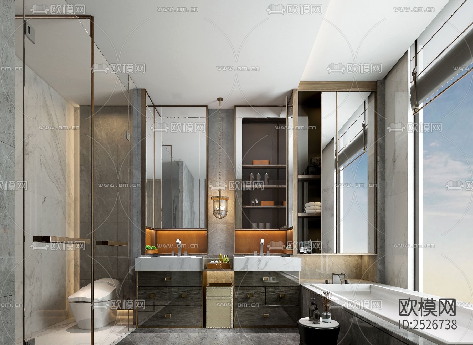 中式家装大平层CAD施工图下载（渲染图4）