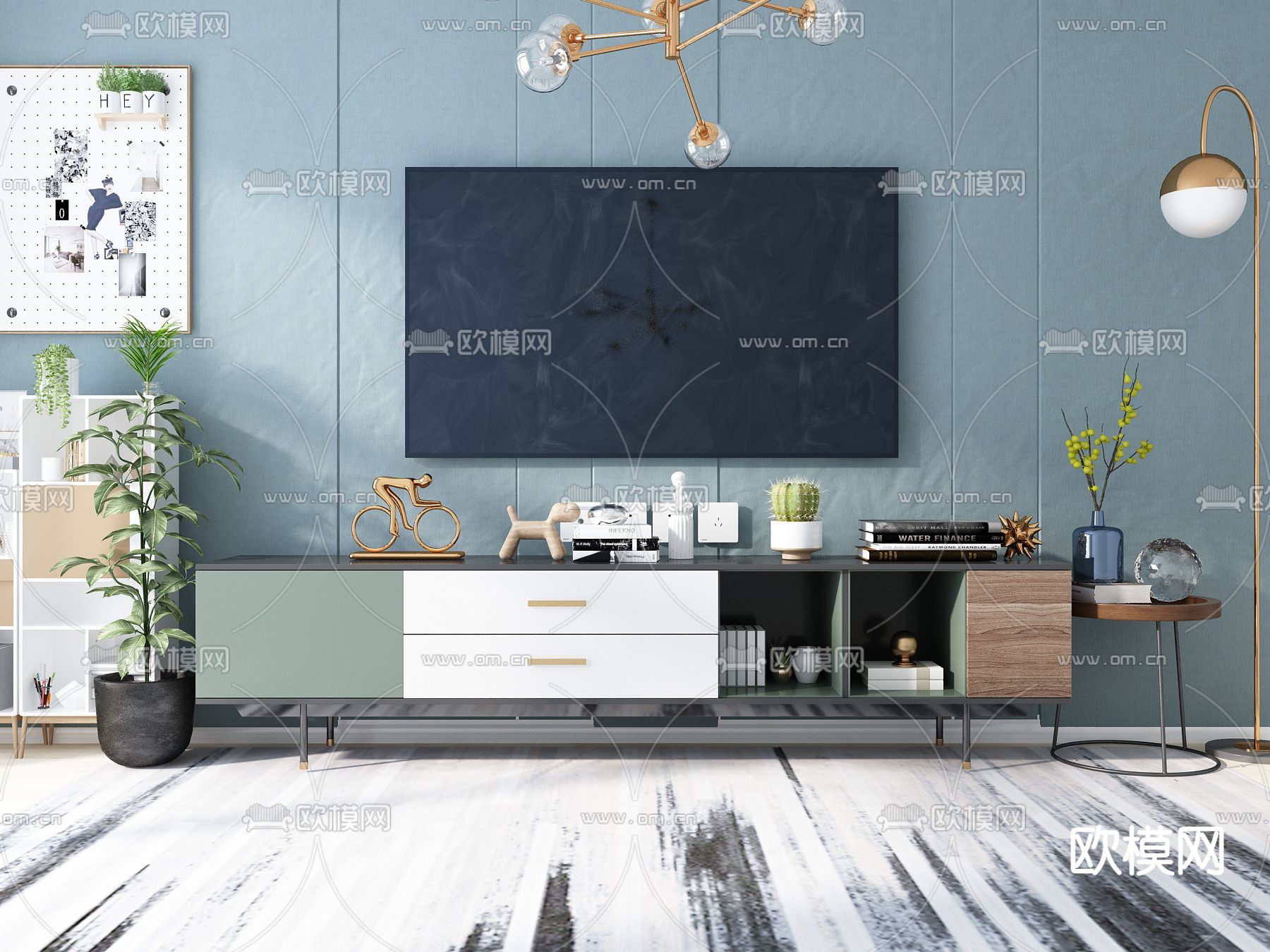 北欧电视柜su模型下载（渲染图1）