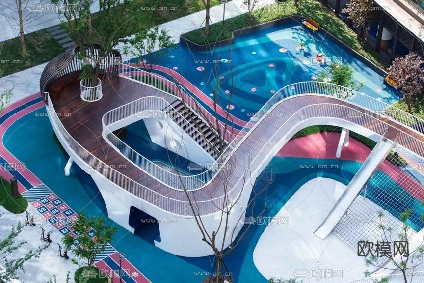 新中式示范区景观su模型下载（渲染图2）