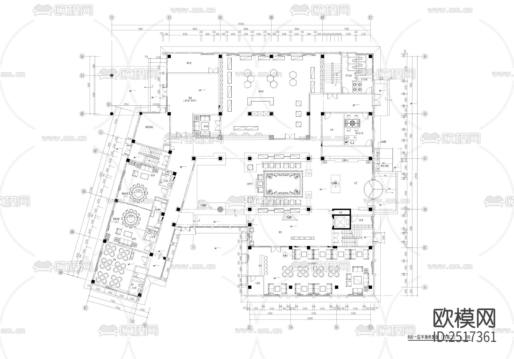 名家会所平面布置图cad施工图下载（渲染图1）