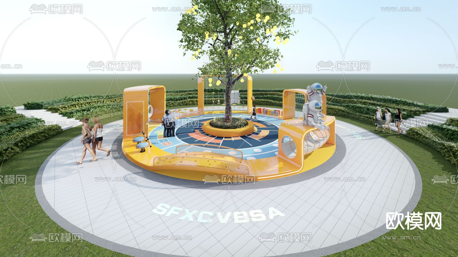 现代廊架 秋千su模型下载（渲染图1）