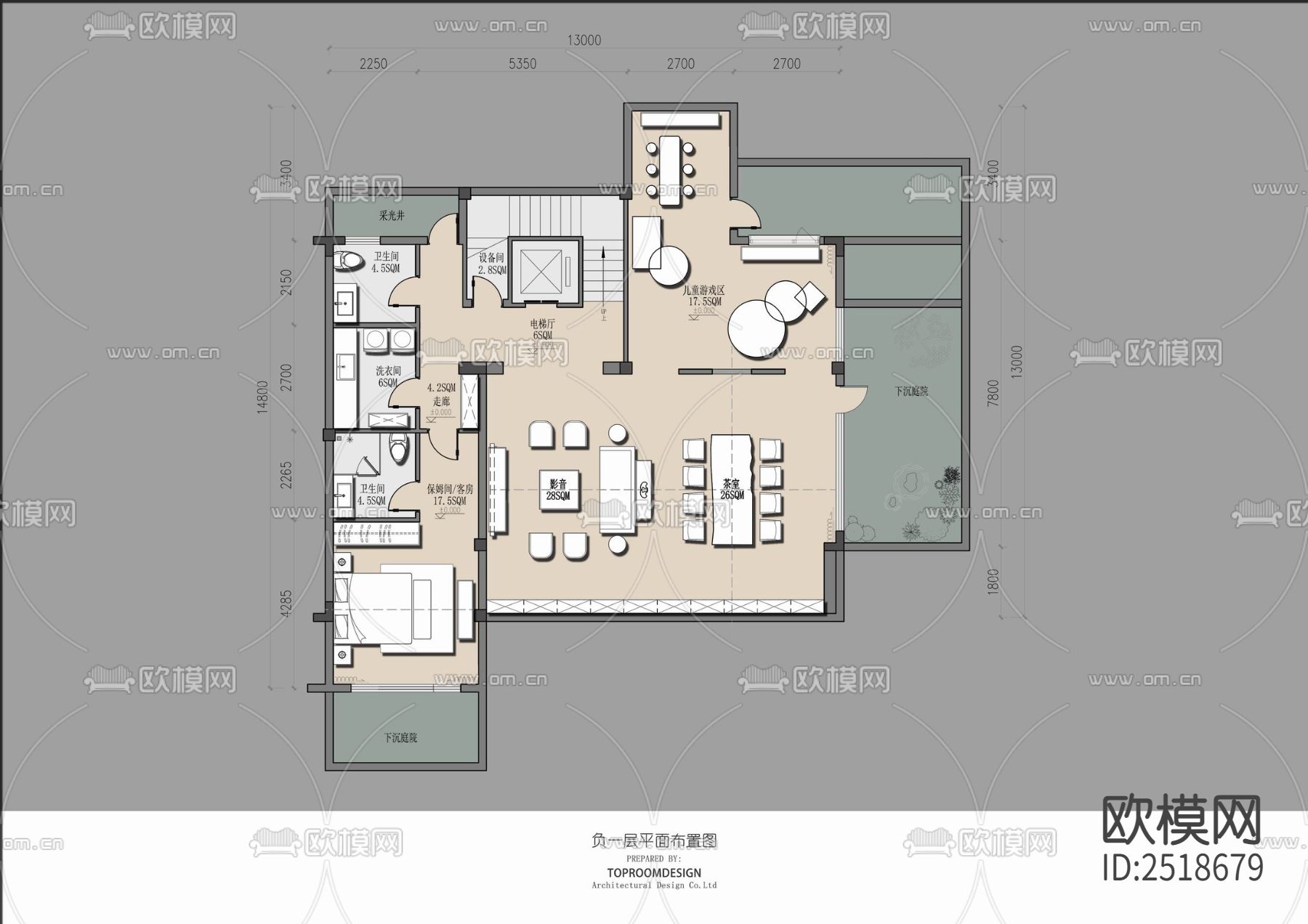 450㎡三层别墅CAD施工图下载（渲染图3）