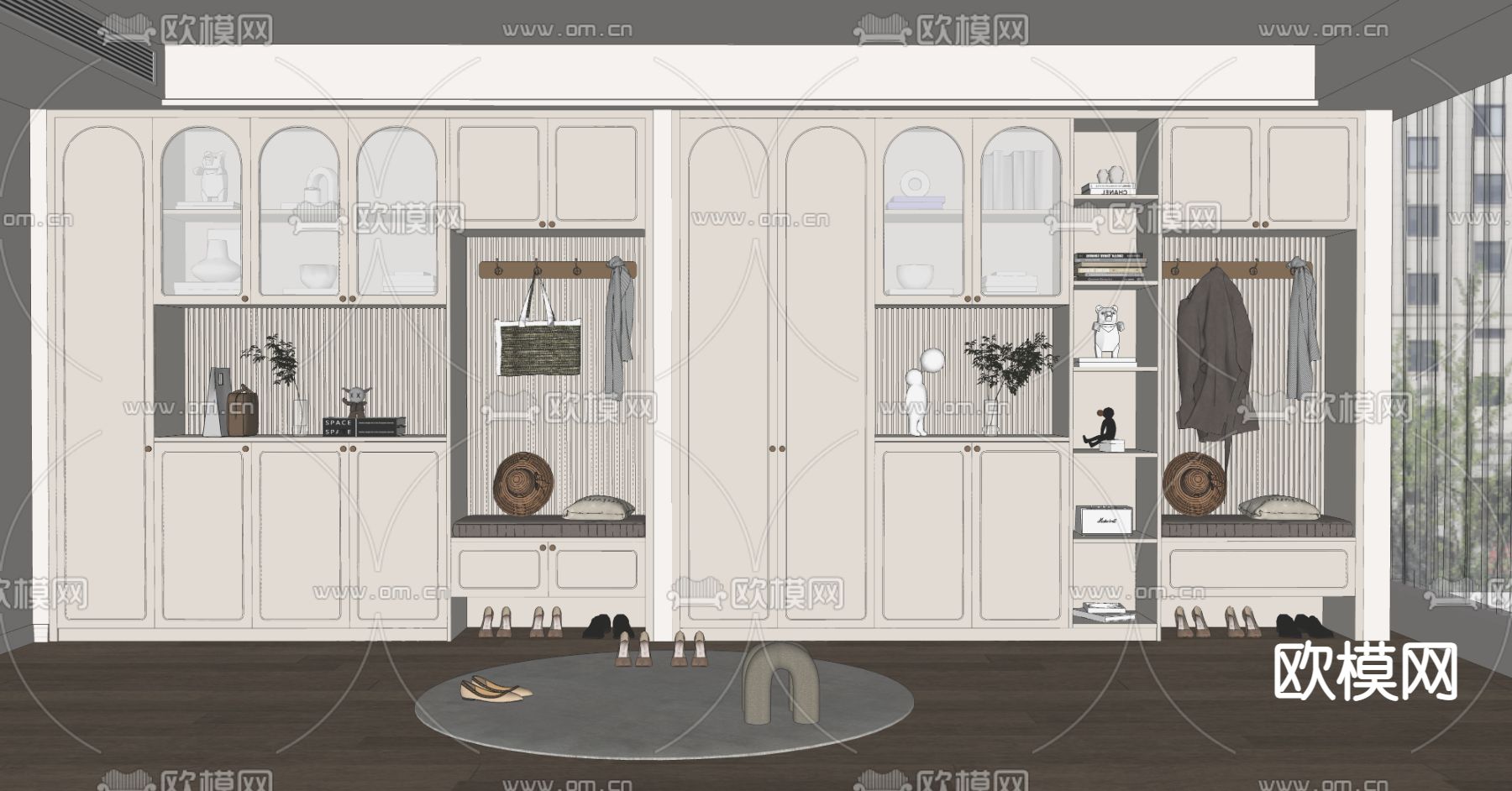 法式玄关鞋柜su模型下载（渲染图2）