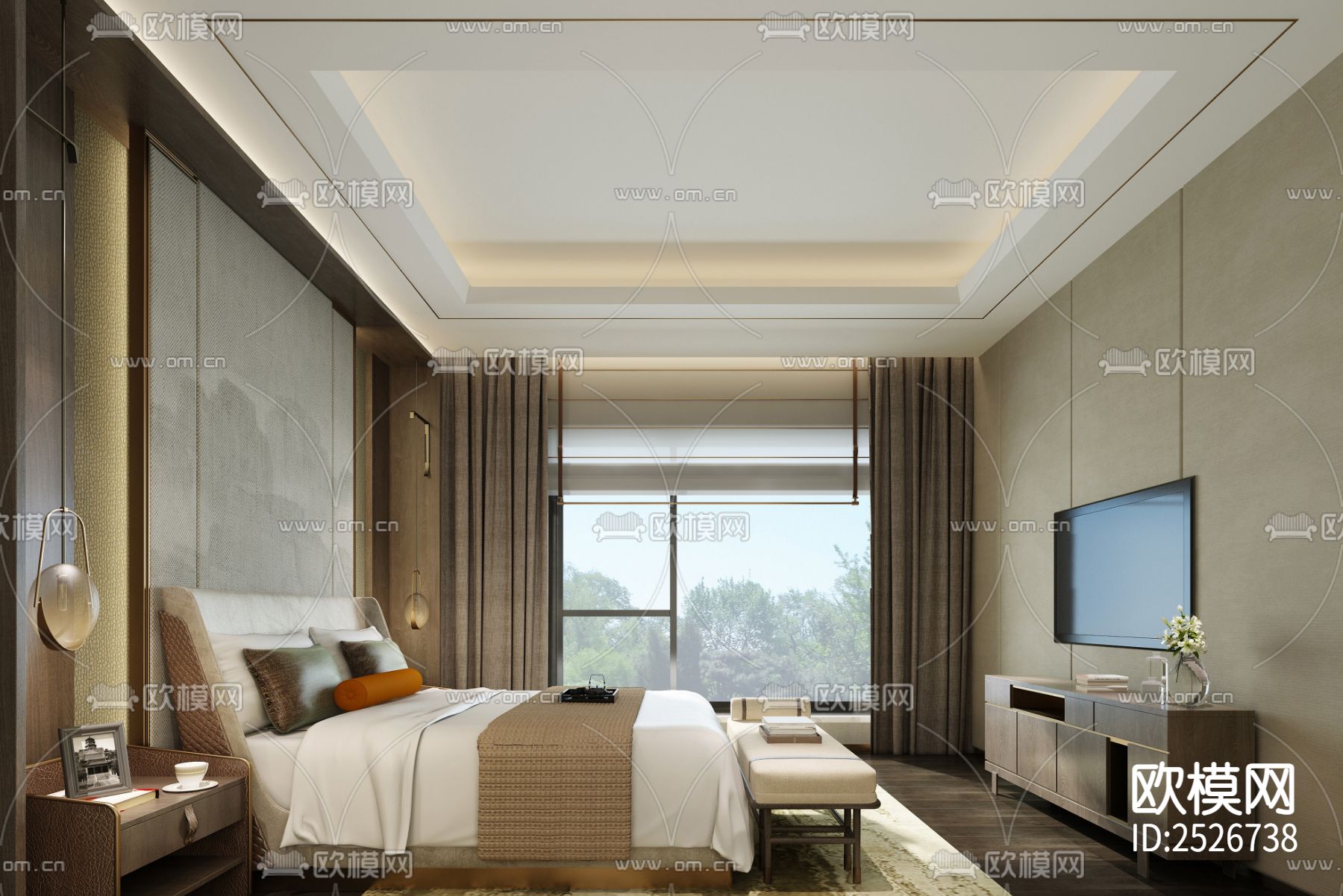 中式家装大平层CAD施工图下载（渲染图3）