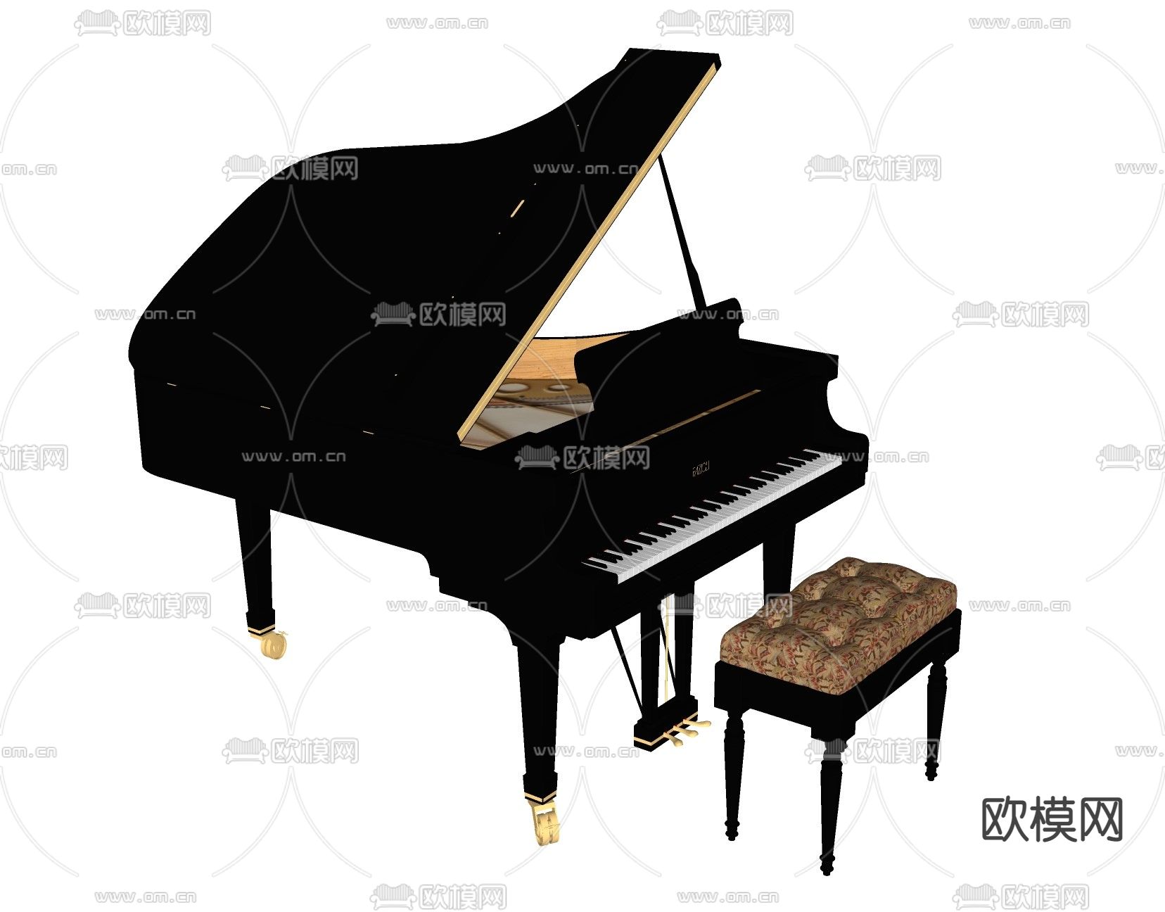 欧式钢琴 三脚钢琴su模型下载（渲染图2）