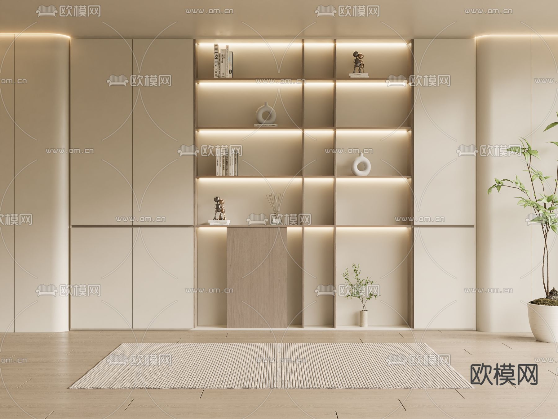 奶油风装饰柜3d模型下载