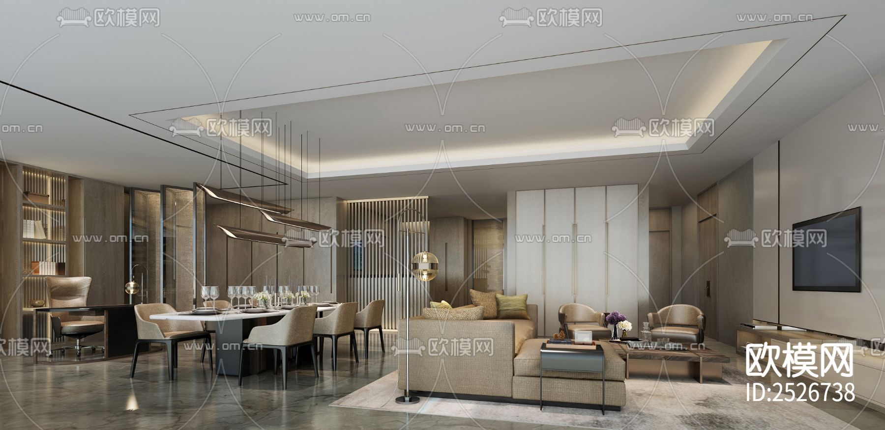 中式家装大平层CAD施工图下载（渲染图5）